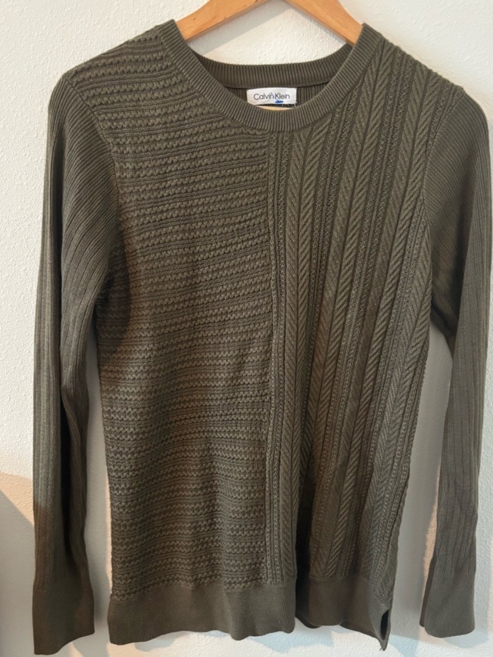 Calvin Klein Olive Green Knit Crewneck Sweater Long Sleeve Size Women